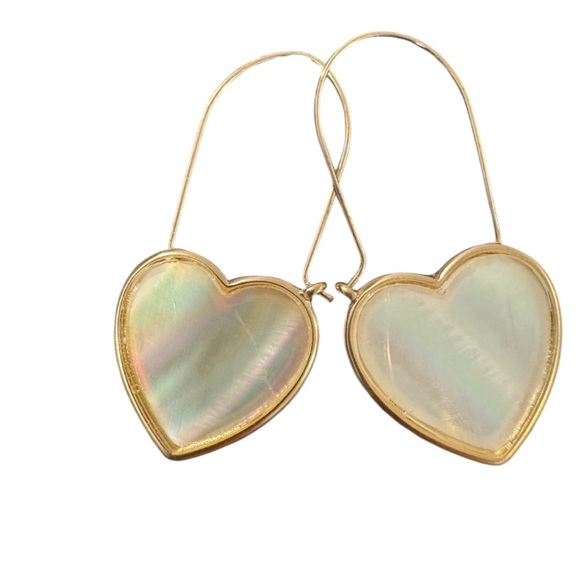 Jewelry - Mother of Pearl Inspired Iridescent Heart Shaped Dangle Earrings Lightweight